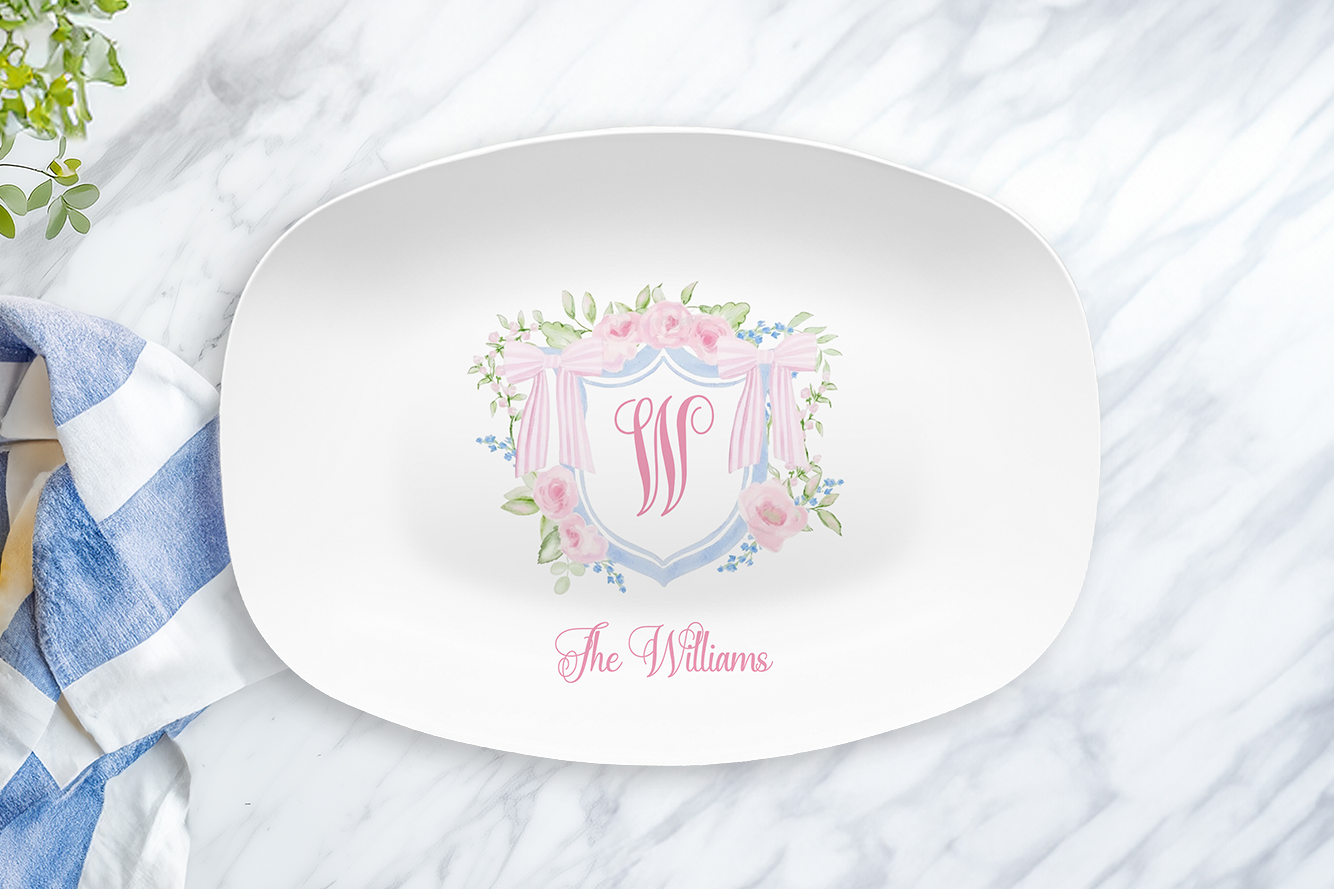 Watercolor Floral Crest Serving Platter