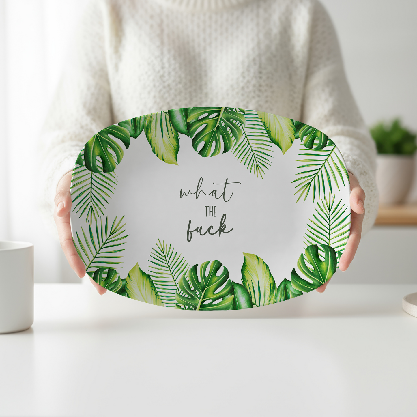 What The F*ck Funny Serving Platter | Tropical Kitchen Decor | Sarcastic Hostess Gift | Snarky Party Tray