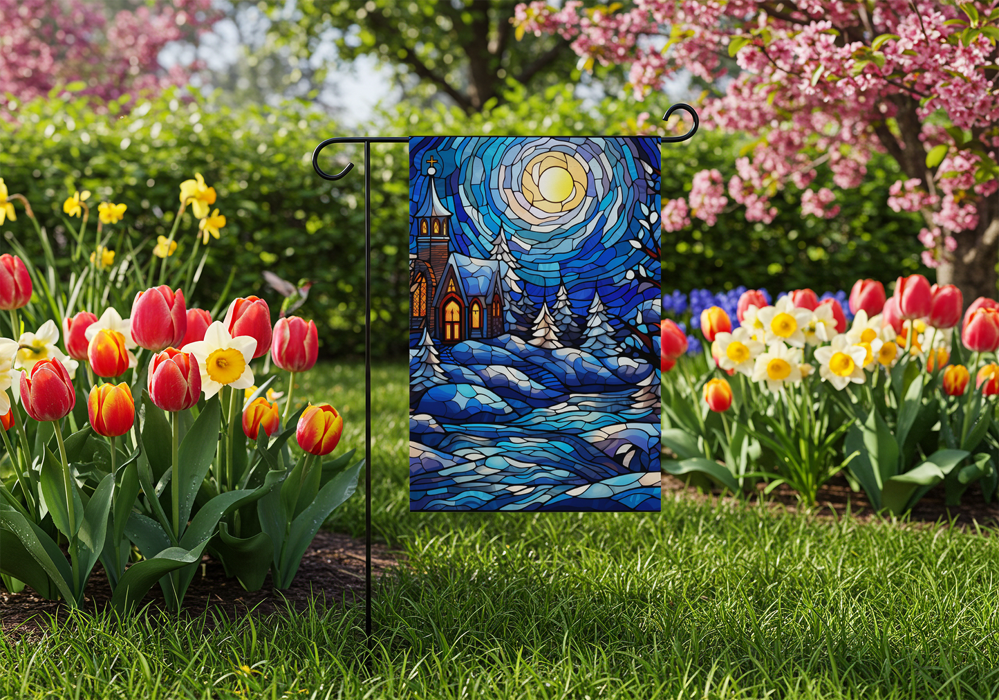 Winter Stained Glass Garden Flag