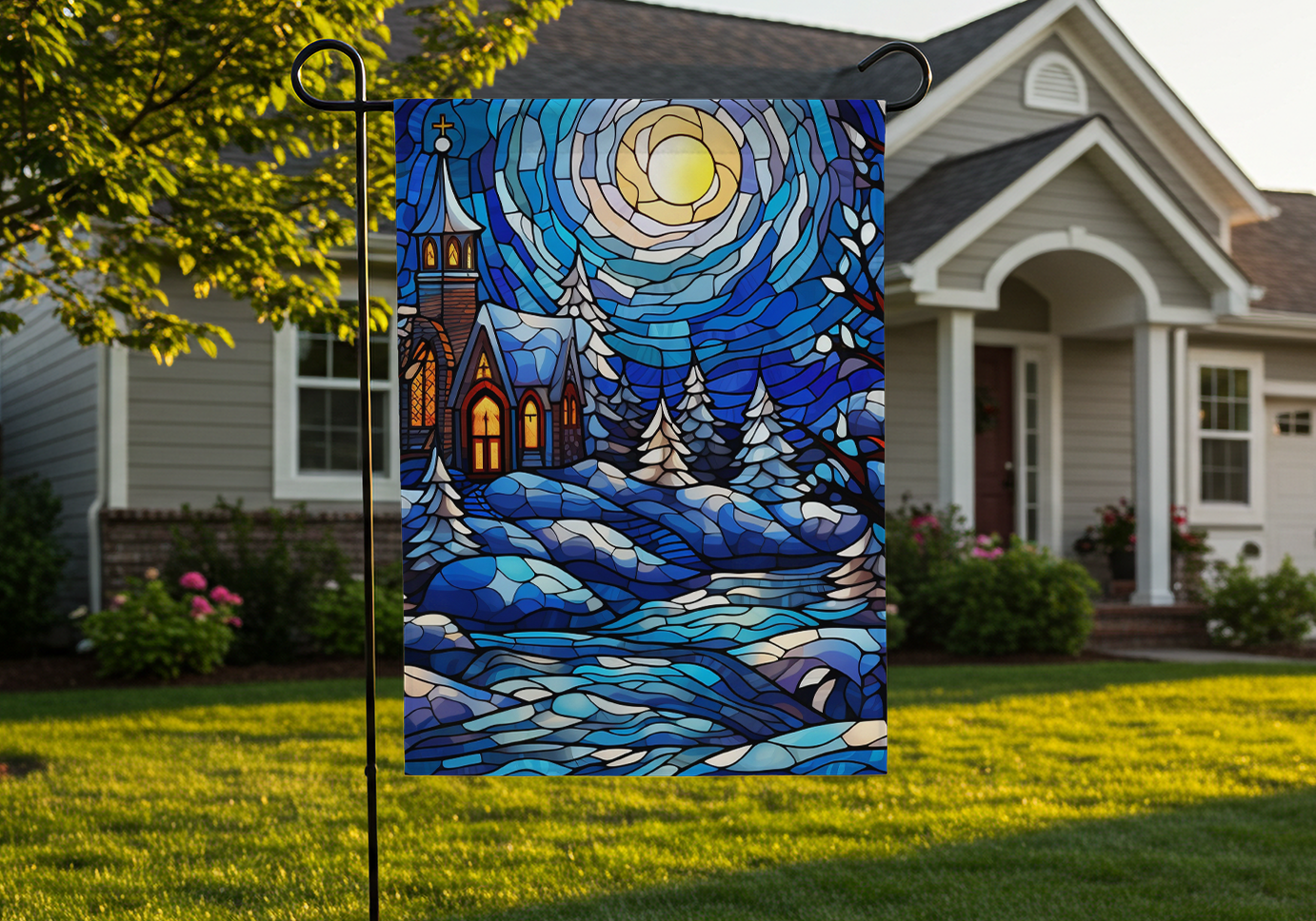 Winter Stained Glass Garden Flag