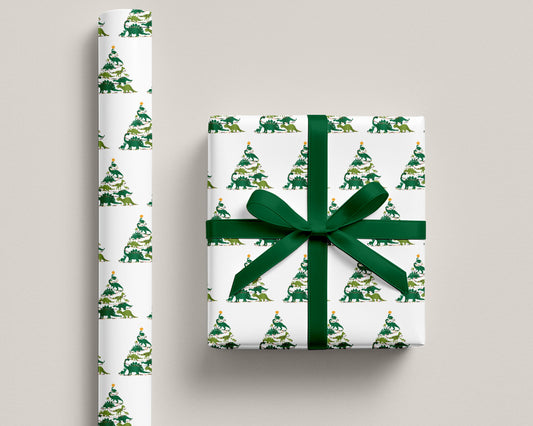 Dinosaur Christmas Tree Wrapping Paper
